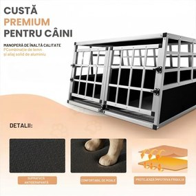Cușcă de transport pentru câini BRUNO, 89x70x51cm, argintiu/negru Cadoca