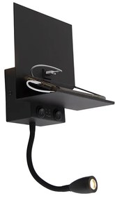Aplică modernă neagră 2 lumini cu USB și braț flexibil - Flero