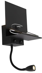 Lampă de perete modernă neagră cu USB și braț flexibil - Flero