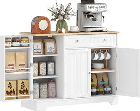 HOMCOM Bufet de bucătărie, mobilier de depozitare cu 3 uși, sertar, rafturi pe ușă și raft reglabil, 105x40x83cm, alb | Aosom Romania