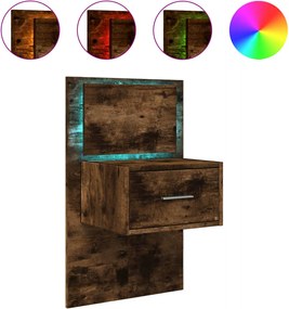 vidaXL Noptieră montată pe perete cu lumini LED, stejar fumuriu