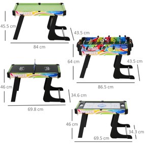 HOMCOM Masă de Joc 4 în 1 pentru Fotbal de Masă, Biliard, Air Hockey și Ping-Pong, 86,5x43,5x64 cm, Multicolor | Aosom Romania