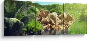 Tablou cu lac în jungla din Seychelles (cu ceas) (90x30 cm)