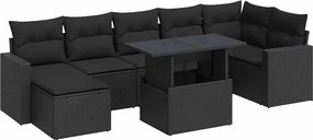 vidaXL Set mobilier de grădină cu perne, 8 piese, negru, poliratan