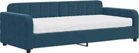 vidaXL Pat de zi cu saltea, albastru, 90x200 cm, catifea