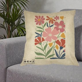 Perna Decorativa Flori Grafice Roz si Terracotta, 40x40 cm, Crem, Husa Detasabila, Perna Inclusa, BEKZ®