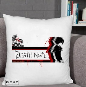Perna Personalizata Death Note L Lawliet Rosu-Negru, 40x40 cm, Alb Pufos, Husa Detasabila, Perna Inclusa, BEKZ®
