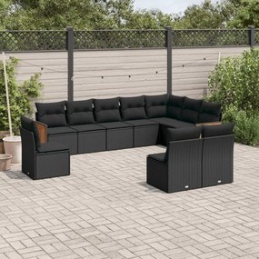 3260151 vidaXL Set canapele de grădină cu perne, 10 piese, negru, poliratan