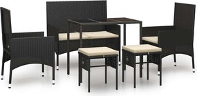 vidaXL Set mobilier de grădină cu perne, 6 piese, negru, poliratan
