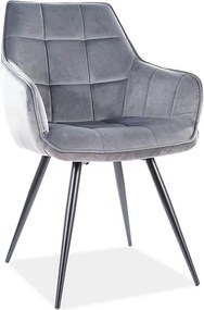 Scaun Lilia, gri/negru, stofa catifelata/metal, 59x45x90 cm