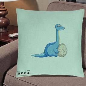 Perna Decorativa Brontosaur cu Ou, 40x40 cm, Verde Menta, Husa Detasabila, Perna Inclusa, BEKZ®