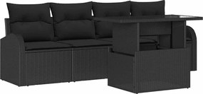 vidaXL Set de canapele pentru grădină cu pernă 5 pcs Negru Poli Rattan