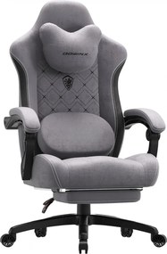RESIGILAT- DOWINX Scaun gaming, ergonomic, Incalzire si Masaj cu Role in perna lombara, Șezut cu Arcuri Metalice și Spumă, rabatabil 90°-135°, Suport picioare, rezistent 150 kg, material textil, Gri