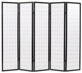 Paravan pliabil cu 5 panouri, stil japonez, 200x170 cm, Negru Negru, 5