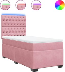 vidaXL Pat box spring cu saltea, roz, 90x190 cm, catifea
