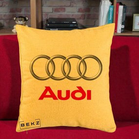 Perna Personalizata cu emblema Audi, 40x40 cm, Galben, Husa Detasabila, Perna Inclusa, BEKZ®
