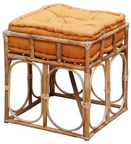 Taburet orange, din rattan si bumbac, India