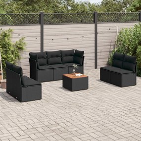 3223563 vidaXL Set mobilier de grădină cu perne, 8 piese, negru, poliratan