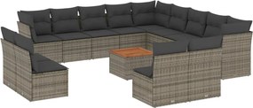 vidaXL Set mobilier de grădină cu perne, 14 piese, gri, poliratan