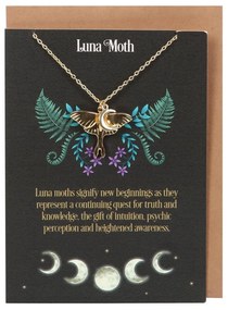 Pandantiv cu lantisor din otel inoxidabil aurit Dark Forest - Luna Moth 2.8cm