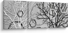 Tablou abstract cu pomi (cu ceas) (90x30 cm)