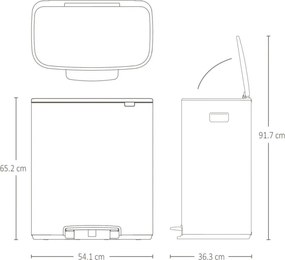 Cos de gunoi Brabantia Bo Pedal 1003188, 2x30 L, Inchidere lina, Baza antiderapanta, Alb