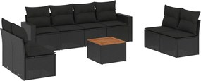 vidaXL Set mobilier de grădină cu perne, 9 piese, negru, poliratan