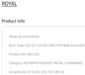 Lustra/Pendul design modern ROYAL auriu