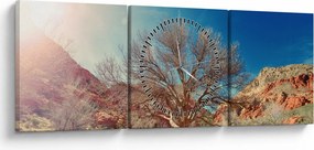 Tablou cu cu copac în deșert (cu ceas) (90x30 cm)