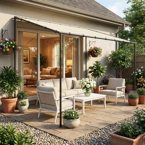 Outsunny Pergolă de grădină, pergolă adosată tonelă de grădină cu structură metalică și orificii de drenaj, 3 x 2 m, crem | Aosom Romania