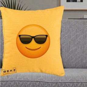 Perna Decorativa Emoji Cool Ochelari, 40x40 cm, Galben, Husa Detasabila, Perna Inclusa, BEKZ®