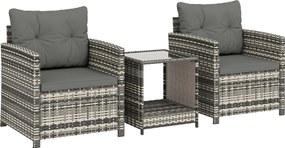 Outsunny Set mobilier exterior 3 piese din rășină împletită, masă și 2 fotolii cu perne, 62x65x75 cm, Gri deschis | Aosom Romania