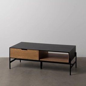 Măsuță de cafea neagră/în culoare naturală cu aspect de lemn de frasin 60x124 cm Orleans – Ixia