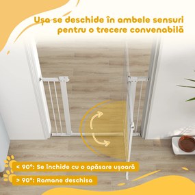 PawHut Ușă de Siguranță pentru Câini de Interior cu 2 Extensii și Ușiță pentru Pisici, 76-104x77 cm, Alb | Aosom Romania