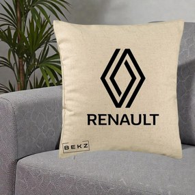 Perna Personalizata cu emblema Renault, 40x40 cm, Bej, Husa Detasabila, Perna Inclusa, BEKZ®