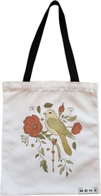Sacosa de Panza pentru Cumparaturi, Geanta Tote, model Cantec Floral, Cu fermoar, 38x34.5 cm, Alba, BEKZ®