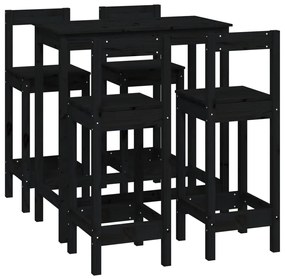 Set mobilier de bar, 5 piese, negru, lemn masiv de pin