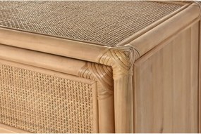 Bufet din lemn masiv și ratan, natur, cu 2 uși, 1 sertar și panouri din ratan împletit, finisaj natural, 100 x 100 x 40 cm, „Cajon”