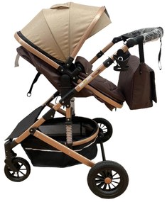 Carucior 2 in 1 pentru copii, cu maner reversibil si suspensii, 0-36 luni - CPC-31-crem