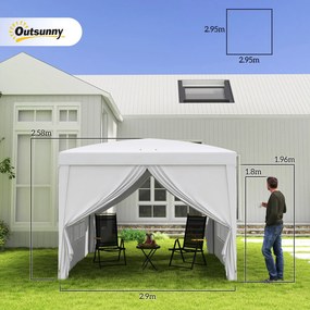 Outsunny Cort Impermeabil 3x3m Grădină, Panouri Laterale Pliabile, Oțel Oxford, Alb | Aosom Romania