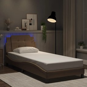 3214086 vidaXL Cadru de pat cu lumini LED cappuccino 90x200 cm piele ecologică