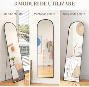 HOMCOM Oglindă de Podea și Perete Modernă din Aliaj de Aluminiu cu Suport Pliabil, 50x170 cm, Neagră | Aosom Romania