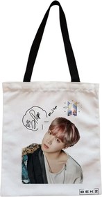 Sacosa de Panza pentru Cumparaturi, Geanta Tote, model BTS J-Hope 2, Cu fermoar, 38x34.5 cm, Alba, BEKZ®