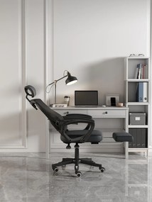 Scaun ergonomic cu suport lombar, pivotant 360°, tetieră reglabilă, suport pentru picioare, Mesh, Negru