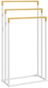 kleankin Suport pentru Prosoape din Bambus și Oțel cu Design Independent, 45x22.5x86 cm, Alb | Aosom Romania