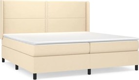 vidaXL Pat box spring cu saltea, crem, 200x200 cm, textil