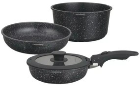 Set cratita si tigai Klausberg KB 7858, 5 piese, Capac din sticla, Maner universal, Finisaj marmura, Inductie, Negru