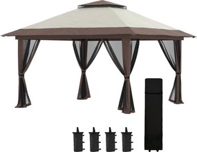 Outsunny Pavilion Pliabil Pop-Up 4x4 m cu Înălțime Reglabilă pe 3 Niveluri, Pavilion de Exterior cu Plasă de Țânțari, Saci de Nisip, Geantă de Transport, UV50+, pentru Grădină, Camping, Petreceri, Bej | Aosom Romania