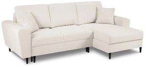 Colțar bej extensibil, cu spațiu de depozitare cu tapițerie din țesătură bouclé (cu colț pe partea dreaptă, cu șezlong) Kyoto – Cosmopolitan Design