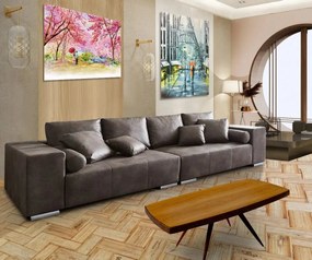 Canapea extensibilă dumonde cu ladă de depozitare si sezut confortabil din spuma high-density, Marbela Tobago Brown XXL 295x100 cm cu taburet inclus